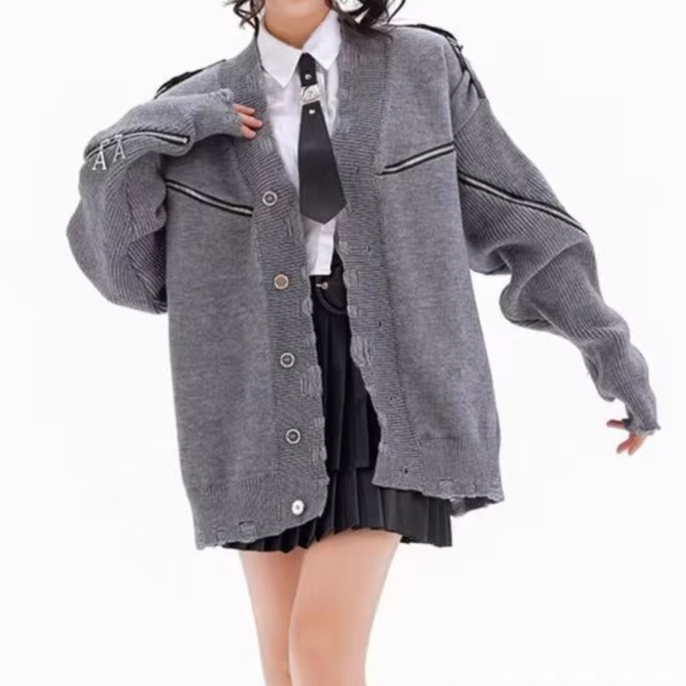 Women's Solid Color Deconstructed Knit Cardigan