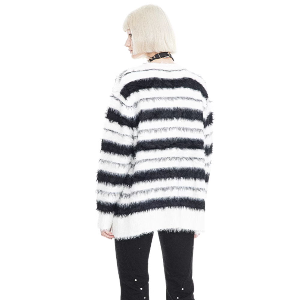 Women's Mohair Striped Knitted Cardigan