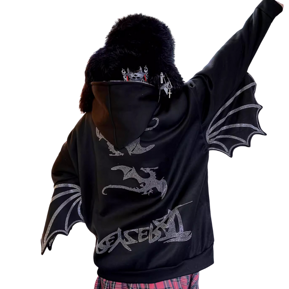 Dragon Wing Diamond Zipper Hoodie
