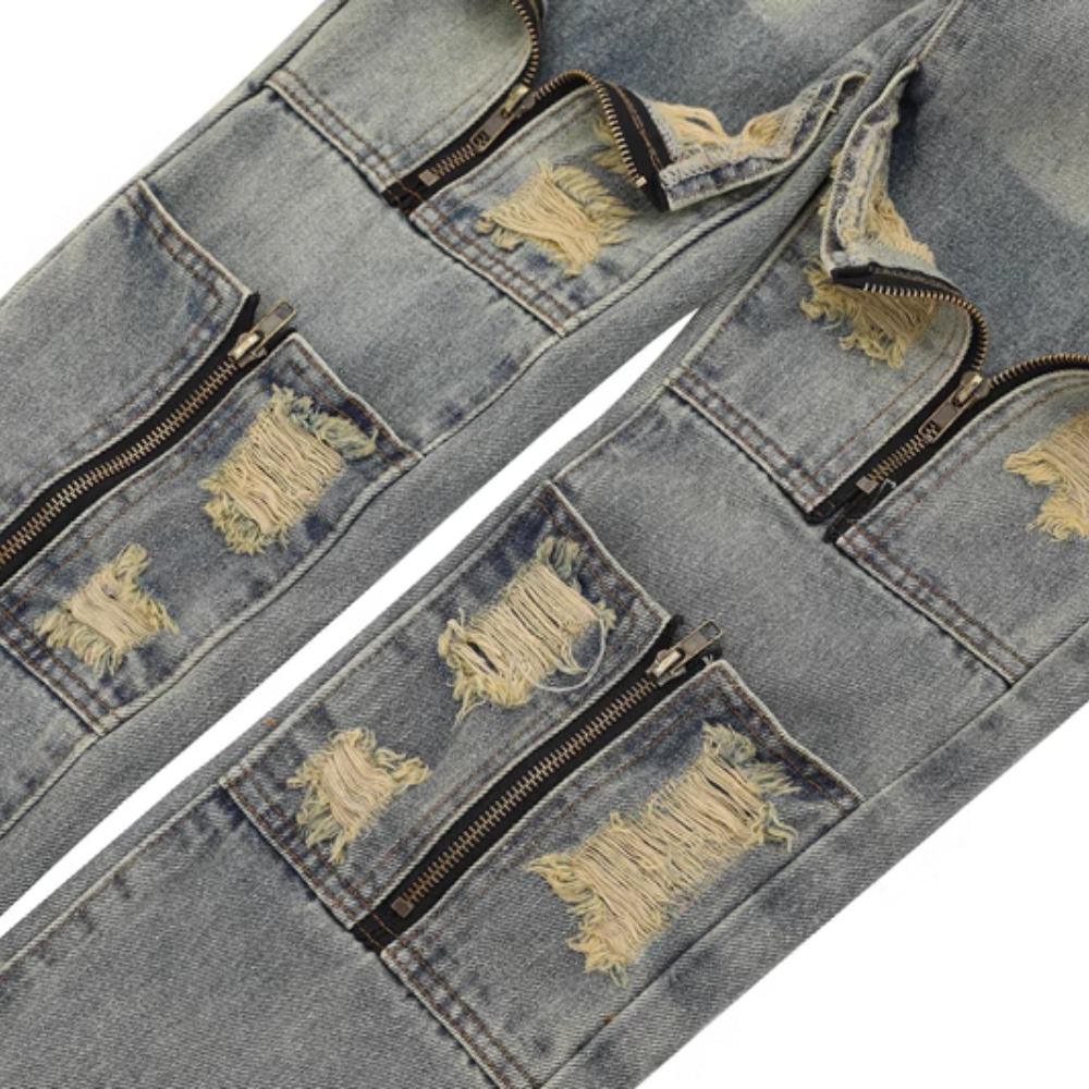 American High Street Distressed Heavy Multi-pocket Unisex Jeans
