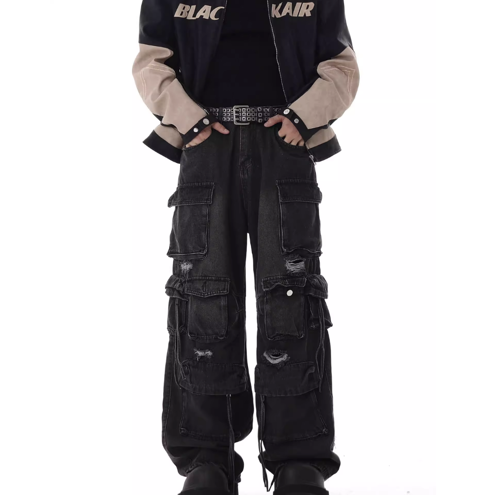 Punk Multi-pocket Ripped Jeans