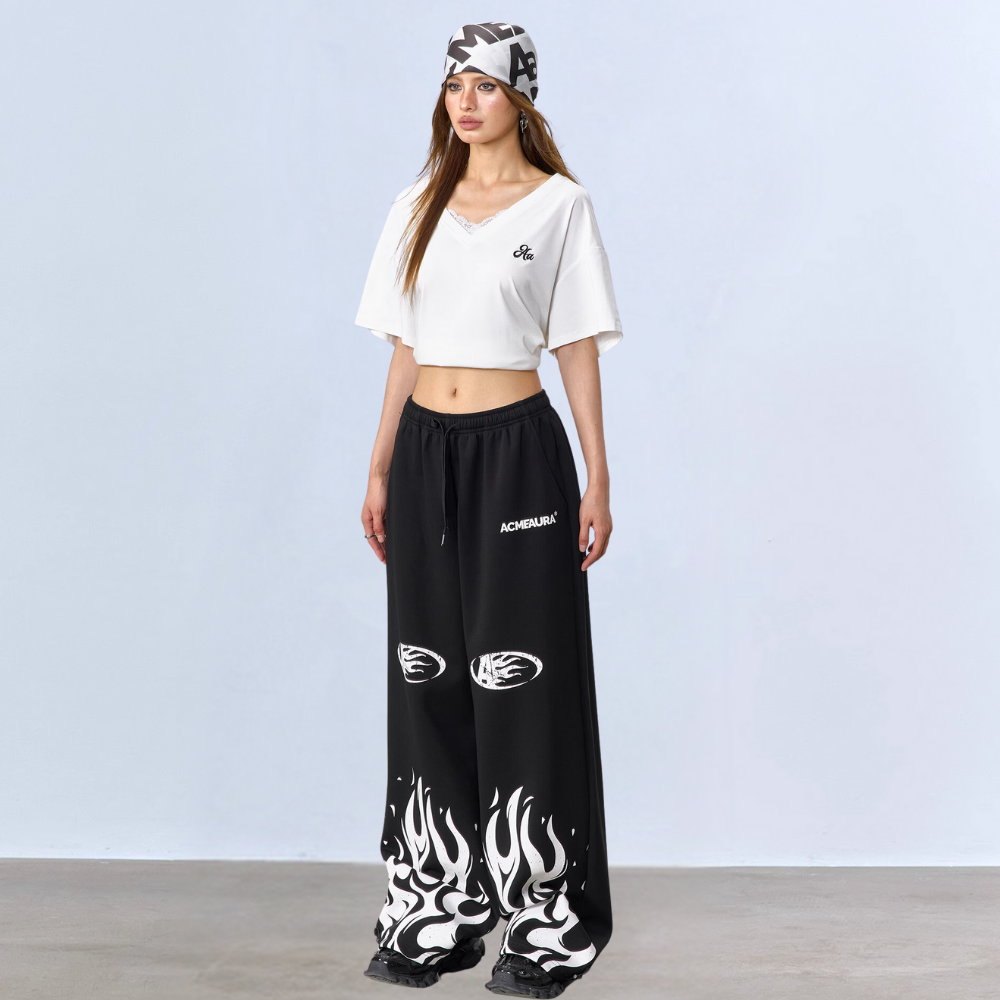 Jazz Loose Flame Print Sweatpants