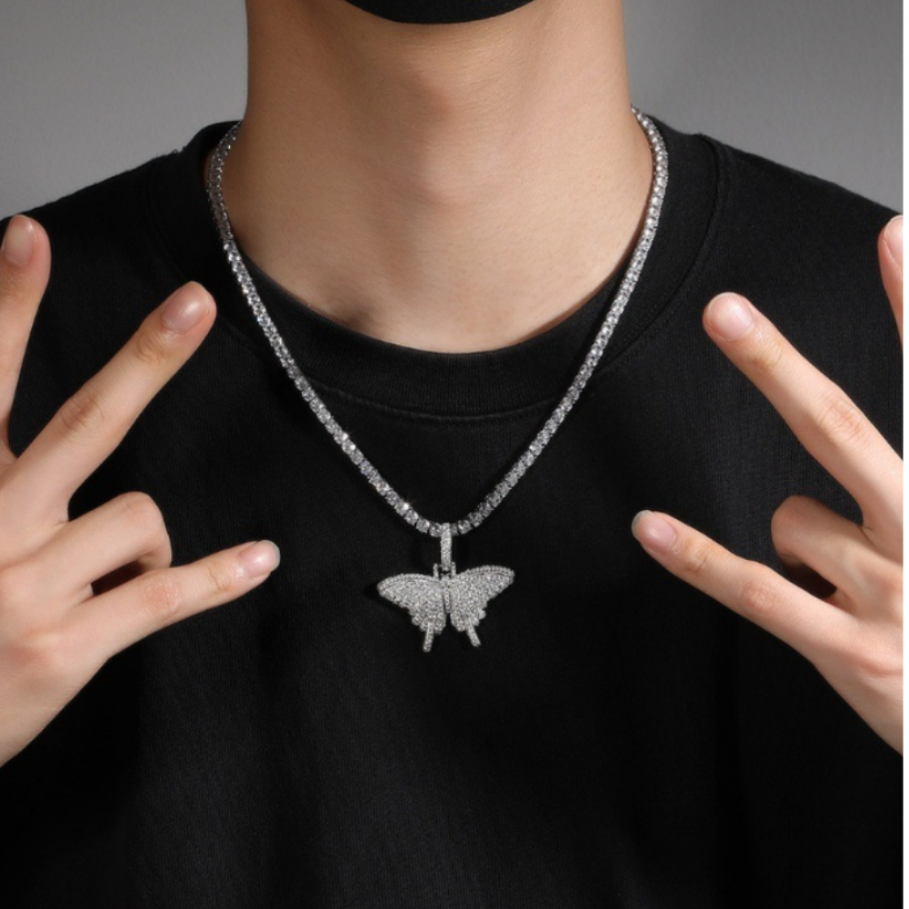 American Diamond Solid Butterfly Necklace