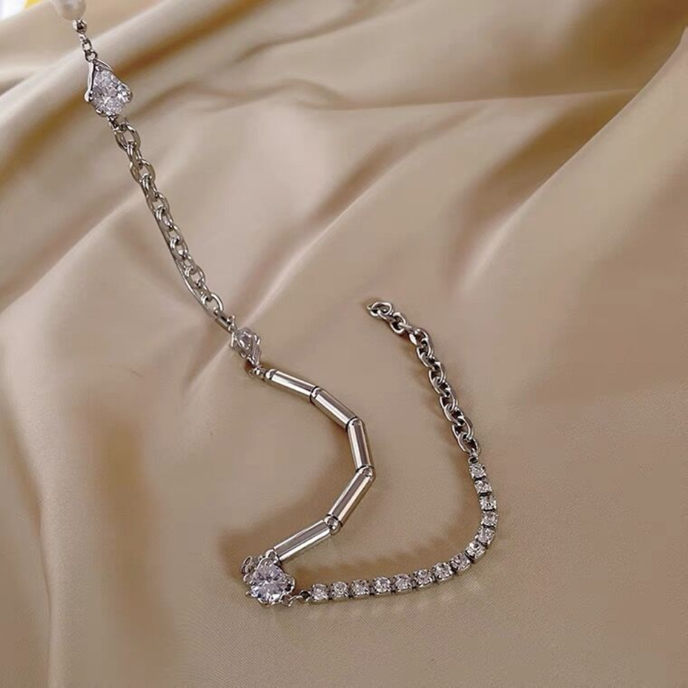 Urban Pearl and Rhinestone Panel Necklace