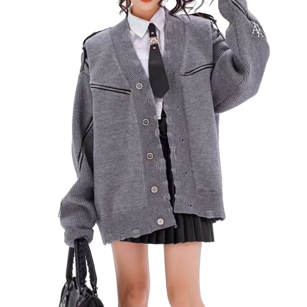 Women's Solid Color Deconstructed Knit Cardigan