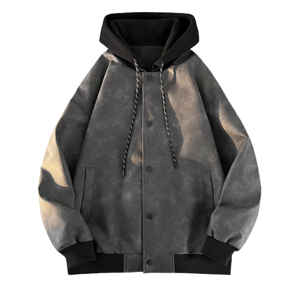 Heavy Button Suede Hooded Jacket