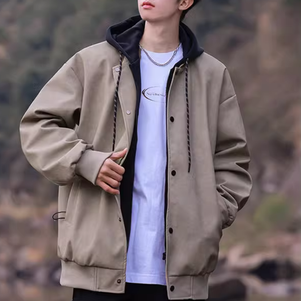Heavy Button Suede Hooded Jacket