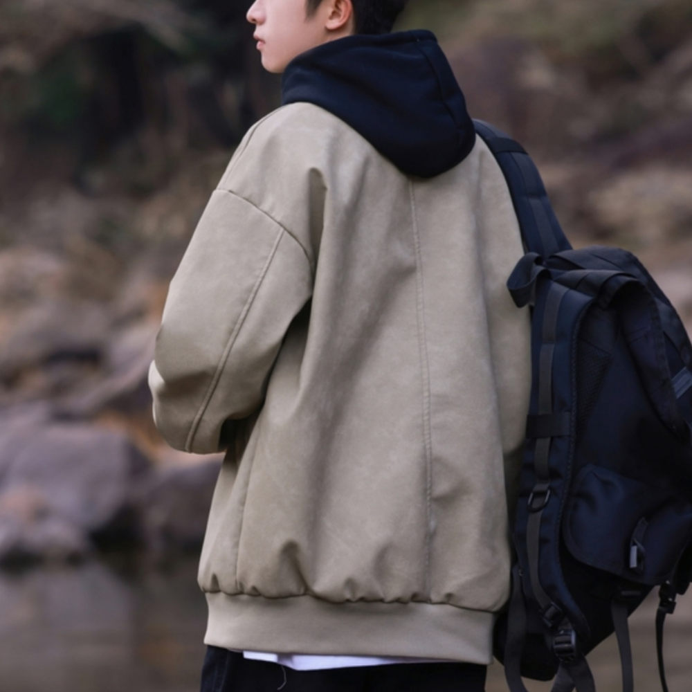 Heavy Button Suede Hooded Jacket