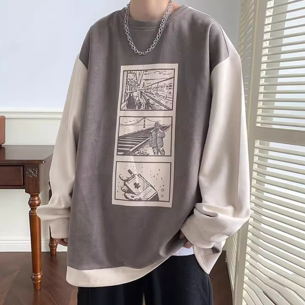 Animation Printed Suede Raglan Sweatshirt