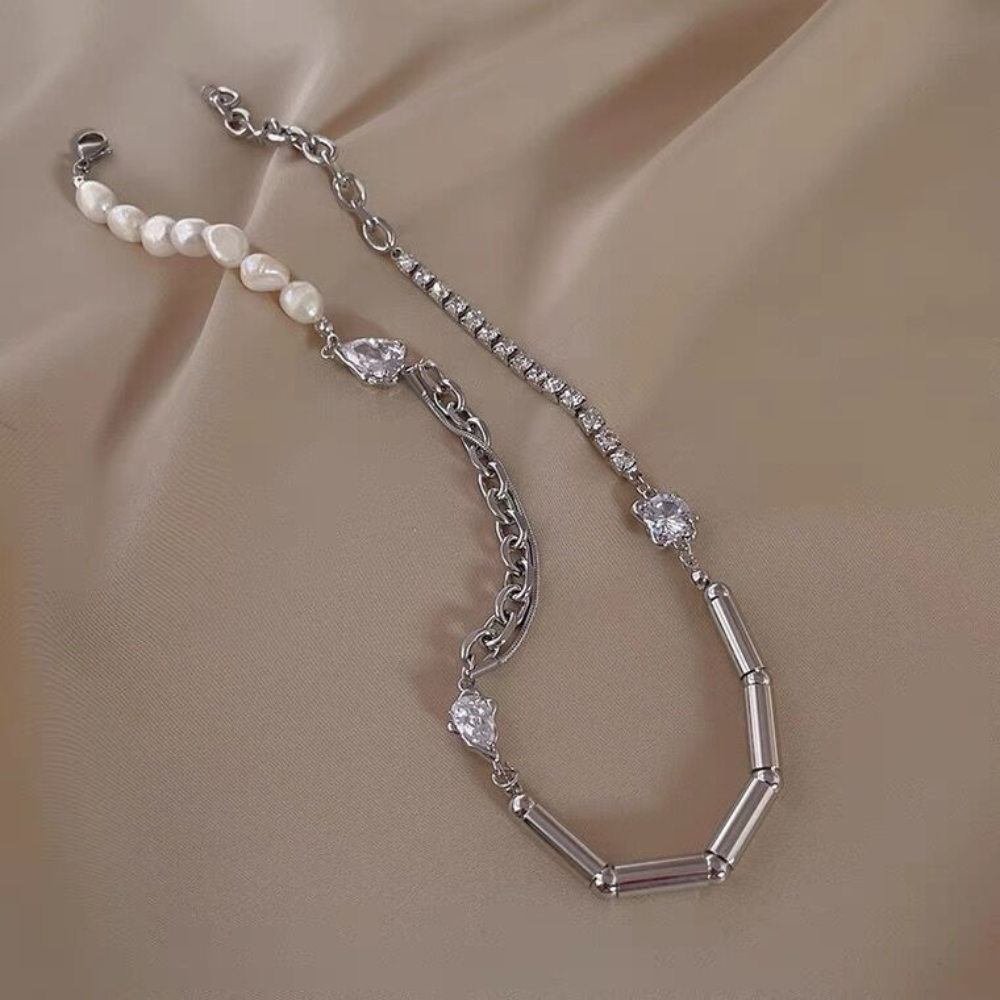 Urban Pearl and Rhinestone Panel Necklace