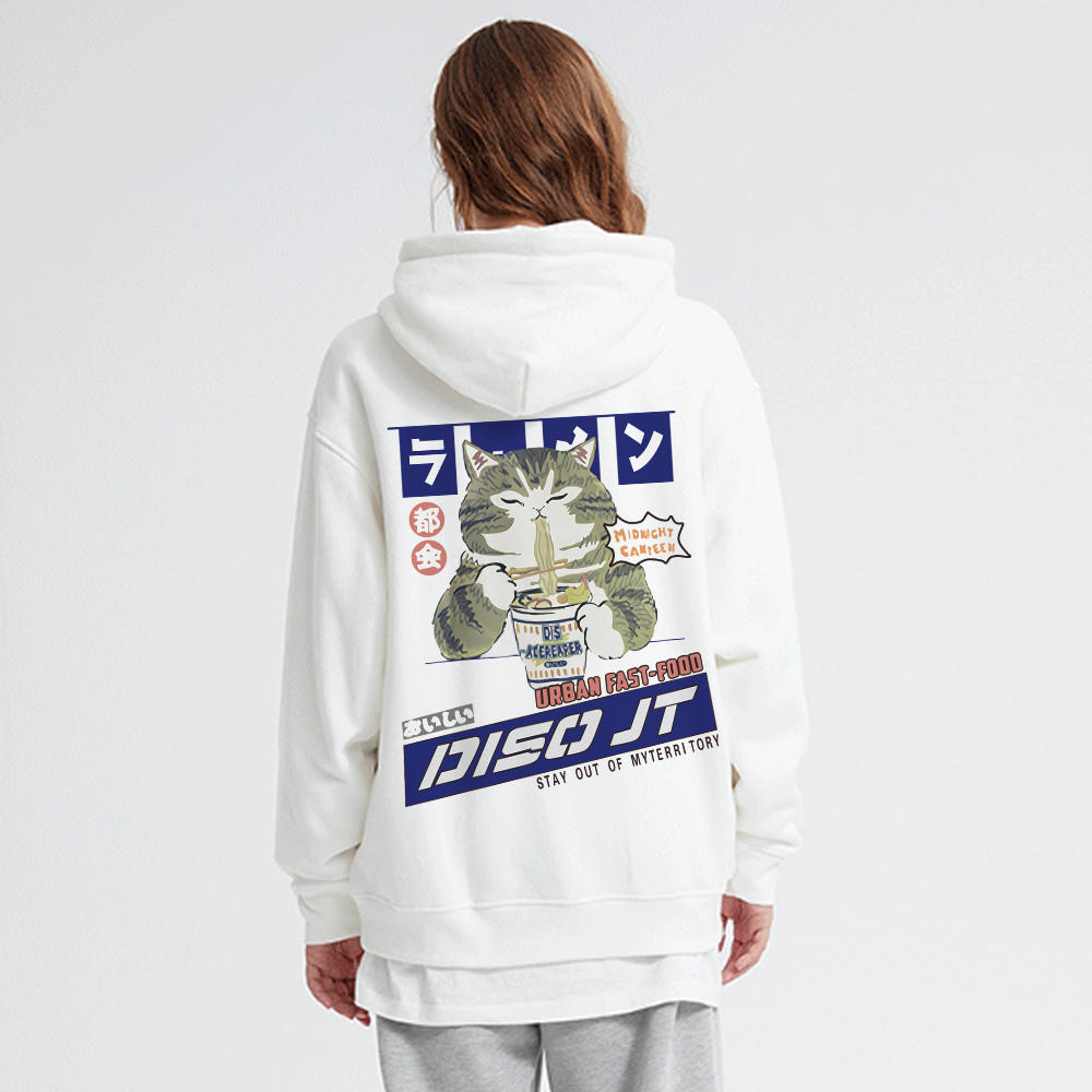 Japanese Greedy Cat Print Hoodie