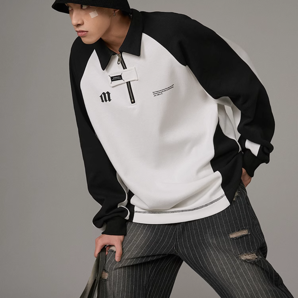 Literary M Letter Splicing Sweatshirt