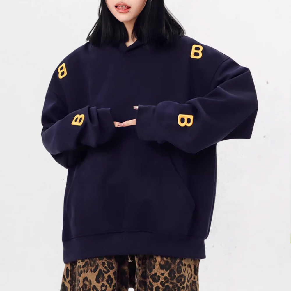 Casual Wear Patch Embroidery Hoodie