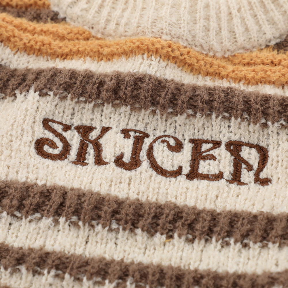 Casual Striped Letter Embroidery Sweater