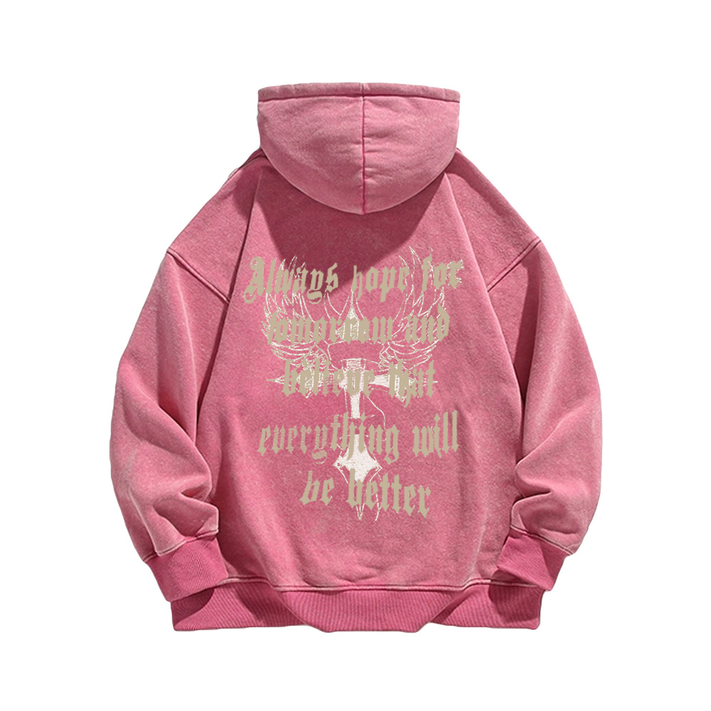 High Street Cross Wings Letter Washed Hoodie