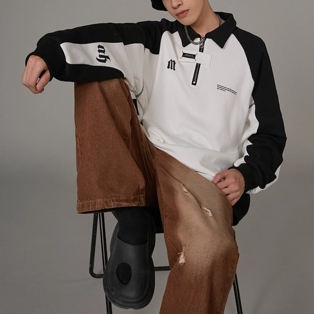 Literary M Letter Splicing Sweatshirt