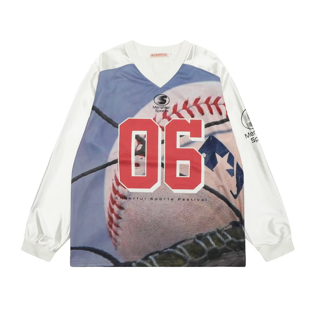 Sporty Satin V-Neck Jersey Sweatshirt