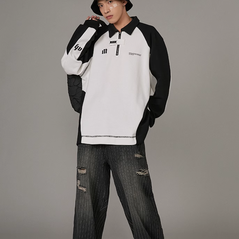 Literary M Letter Splicing Sweatshirt