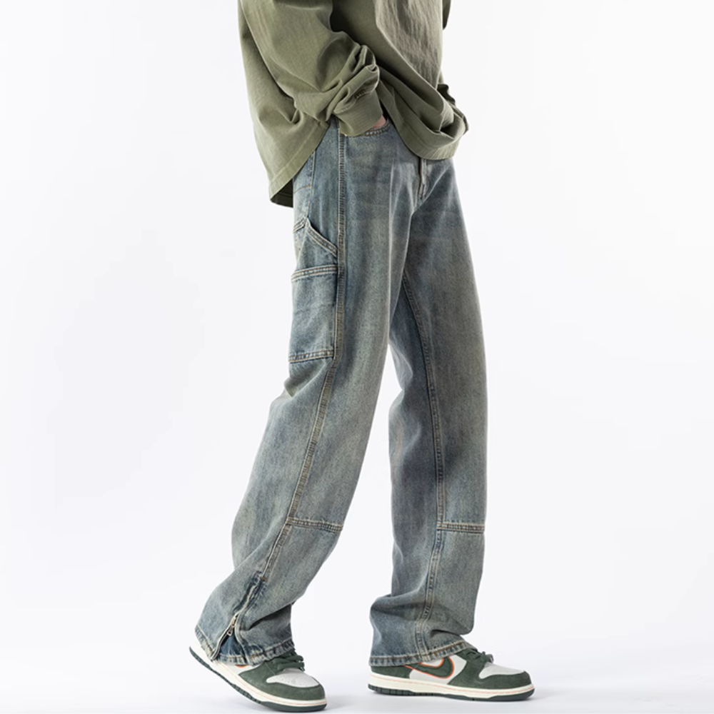 Solid Color Slit Zip Jeans
