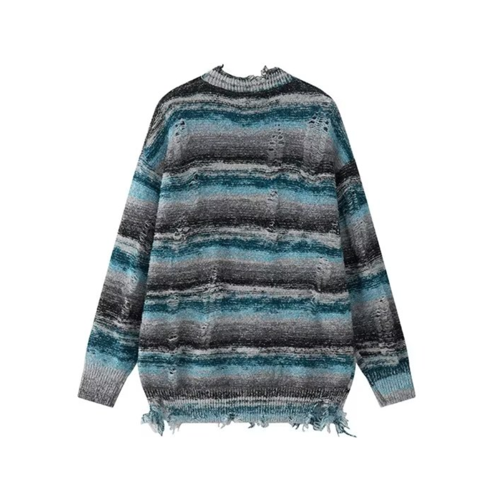 OOC' Retro Gradient Striped Ripped Knitted Sweater