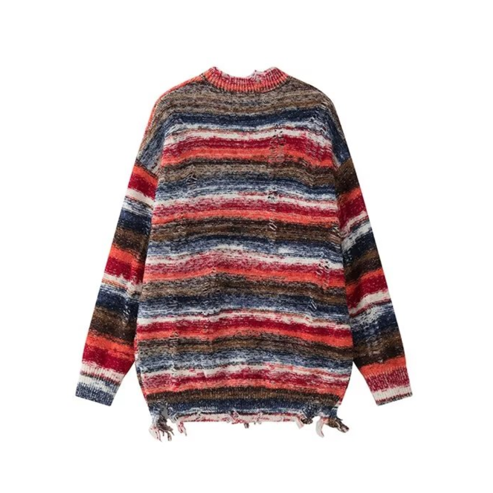 OOC' Retro Gradient Striped Ripped Knitted Sweater
