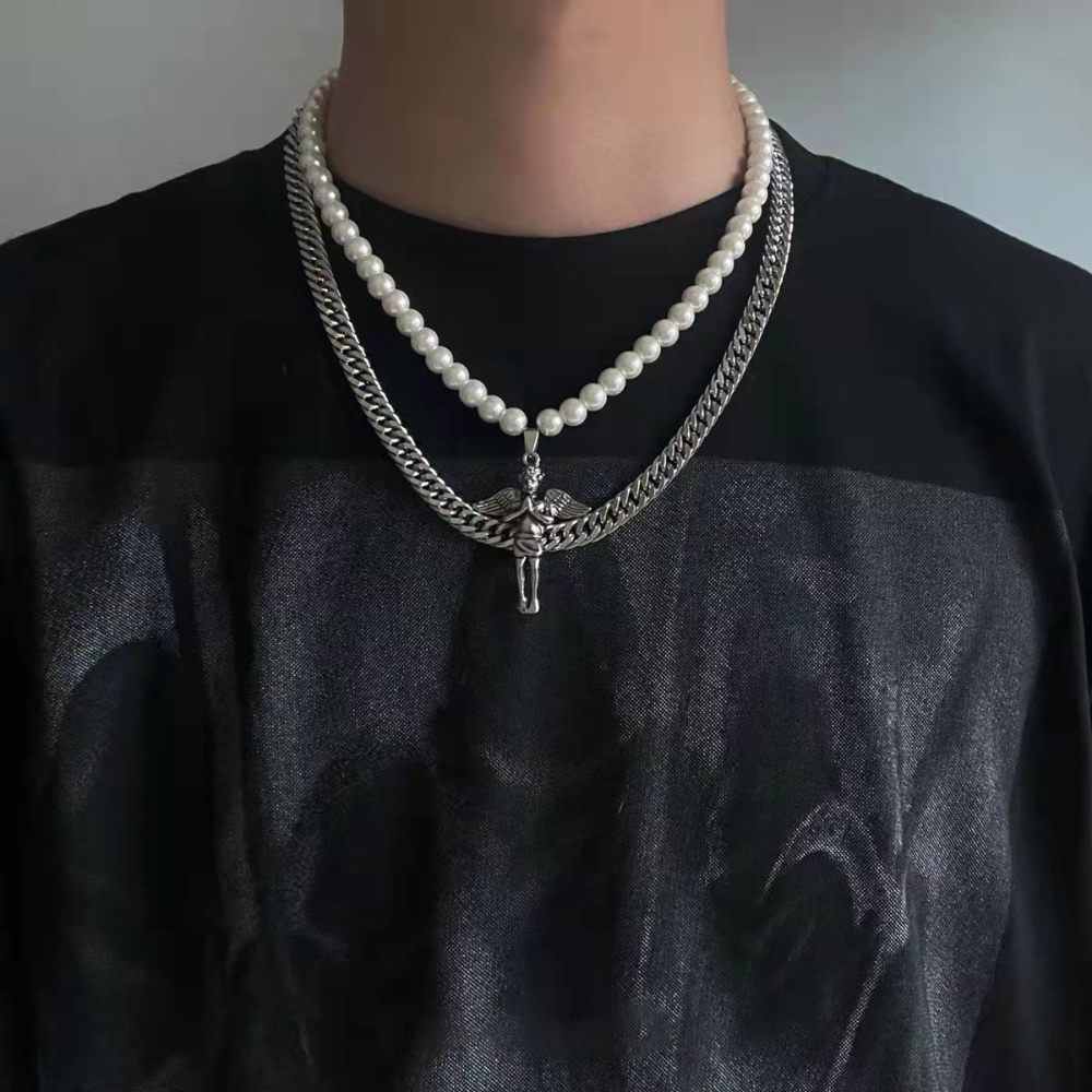 Street Double Angel Pearl Necklace
