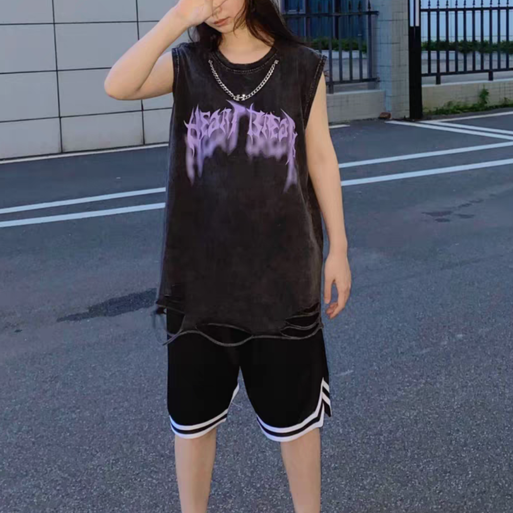 Purple Gothic Lettering Washed Vest
