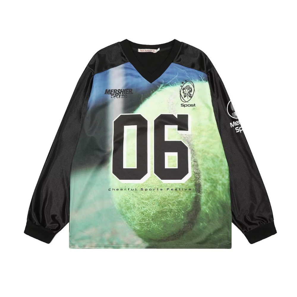 Sporty Satin V-Neck Jersey Sweatshirt