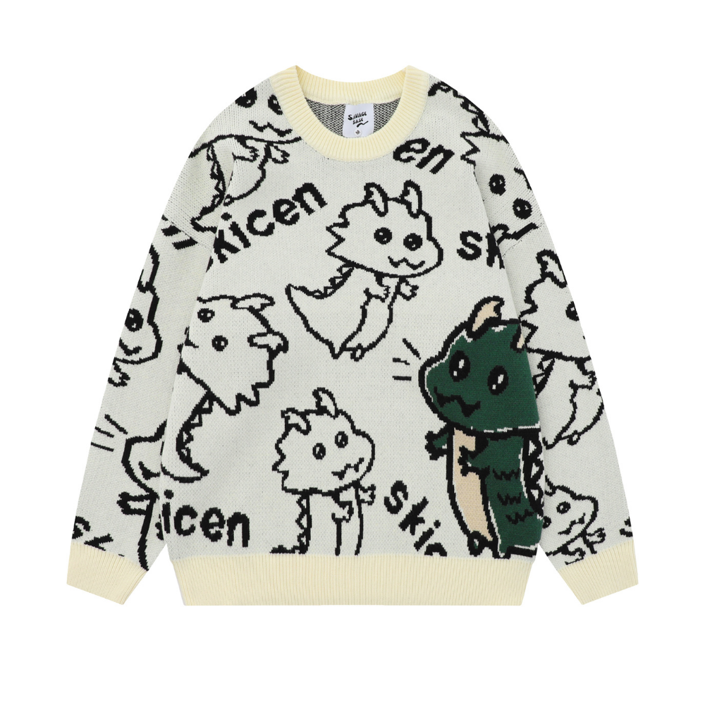 Cute Childlike Doodle Little Dinosaur Sweater