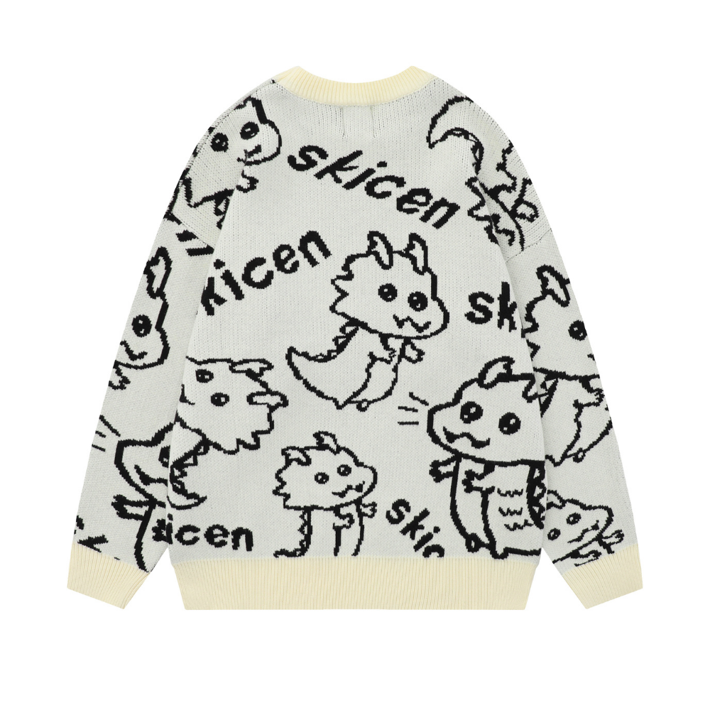 Cute Childlike Doodle Little Dinosaur Sweater