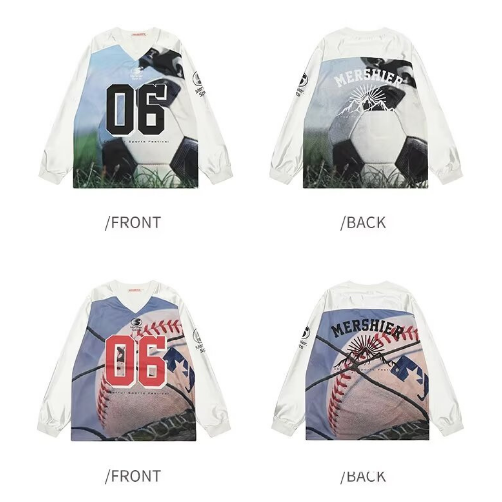 Sporty Satin V-Neck Jersey Sweatshirt