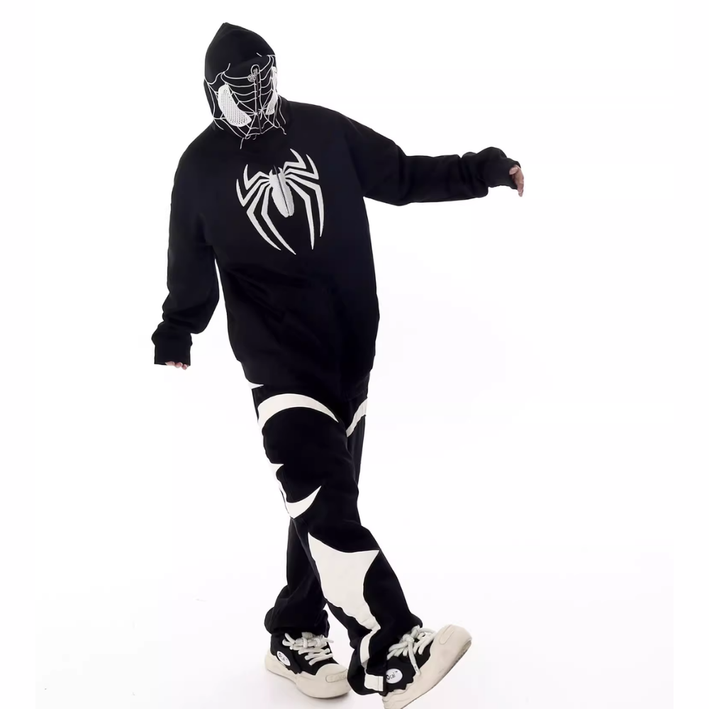 High Street Spider Flocked Couple Hoodie