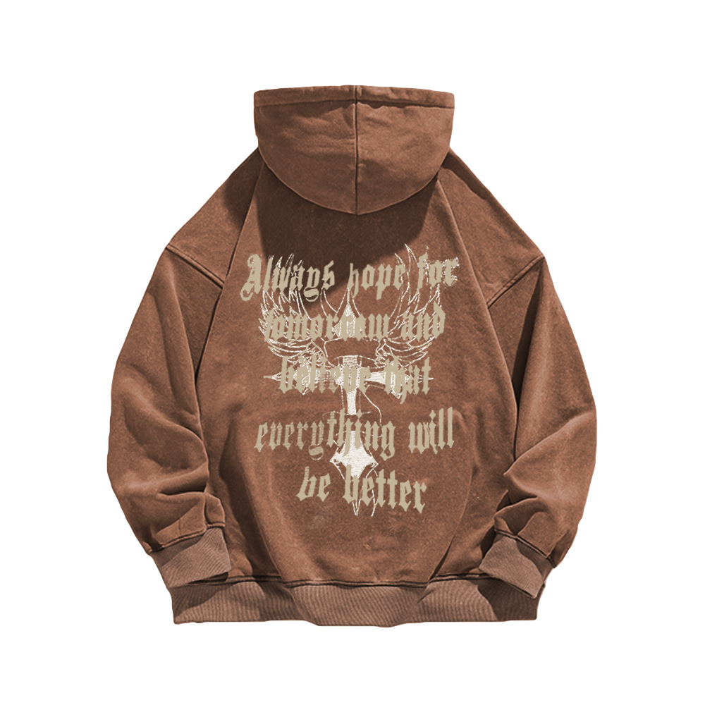 High Street Cross Wings Letter Washed Hoodie