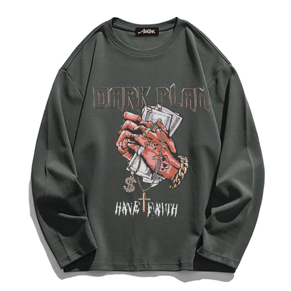 Holding Dollar Print Long Sleeve Shirt