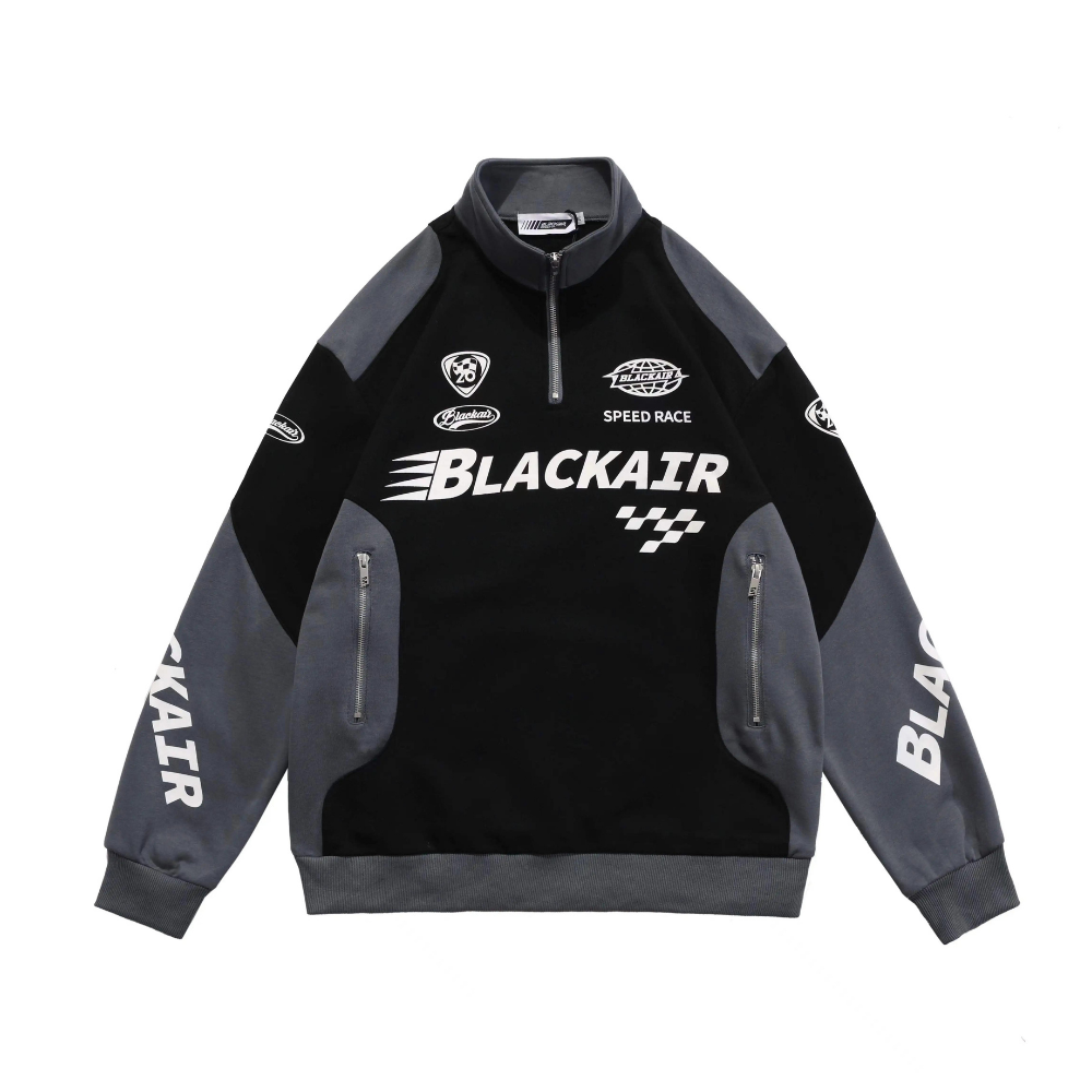 Retro Stand Collar Zipper Racing Sweatshirt