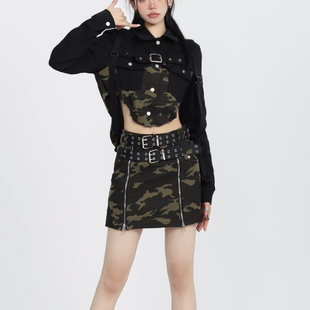Women's High Street Camouflage Stitching Outfit Sets