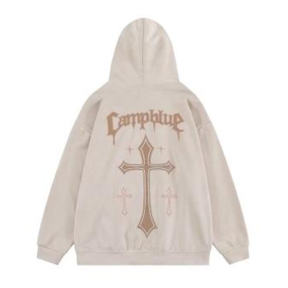 Vintage Cross Graphic Suede Hoodie