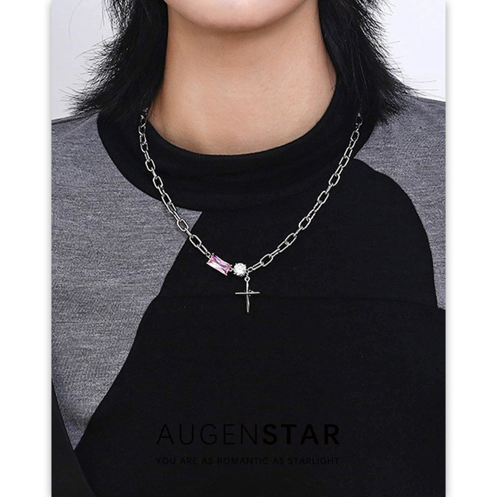 ASR | Pink Square Diamond Four Pointed Star Necklace