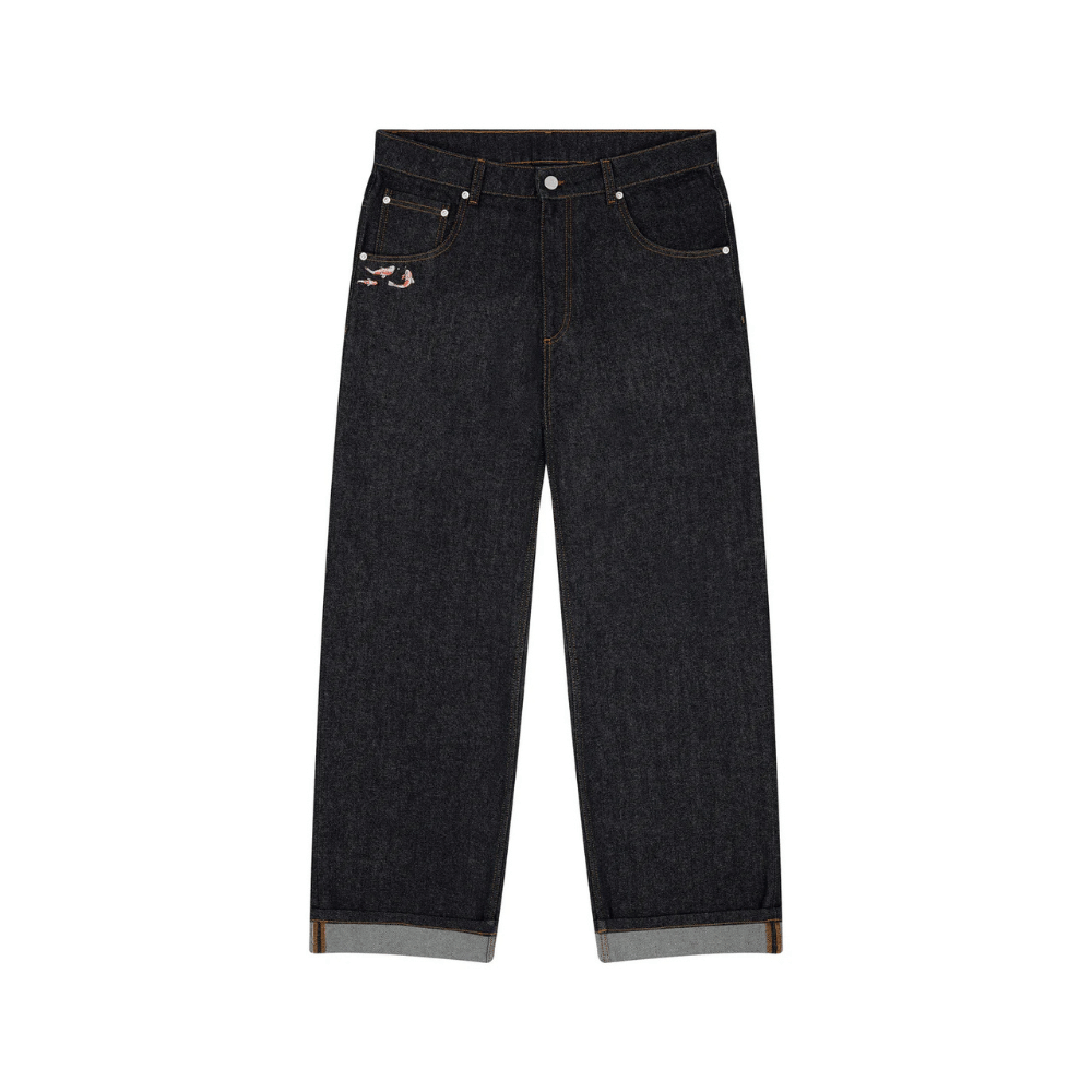 Evokyn Embroidered Koi Fish Denim Jeans