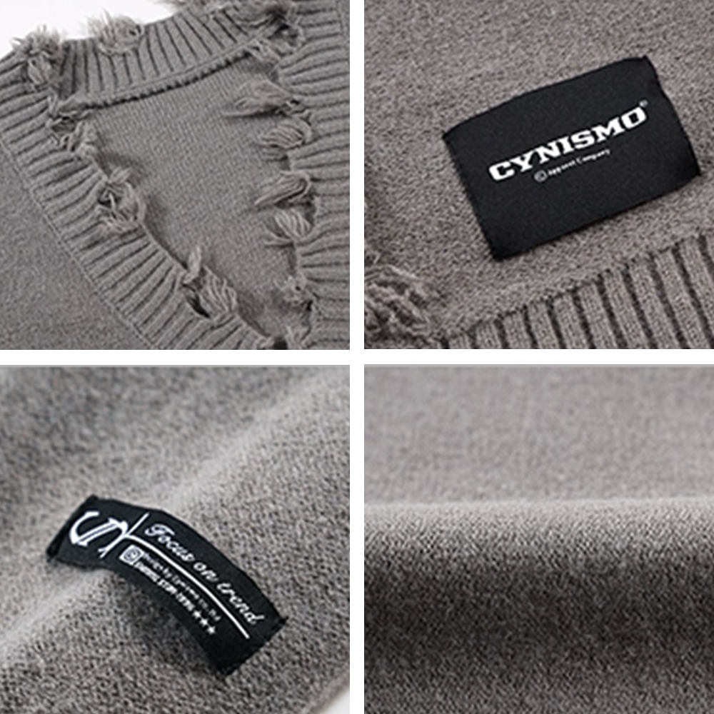 Destructive V-neck Cardigan Sweater