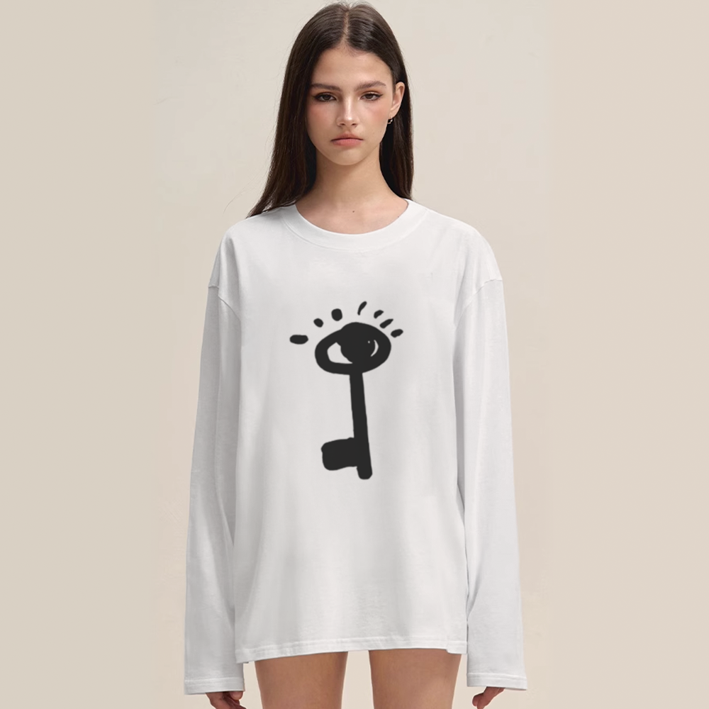 Summer Loose Key Print Long Sleeve Shirt