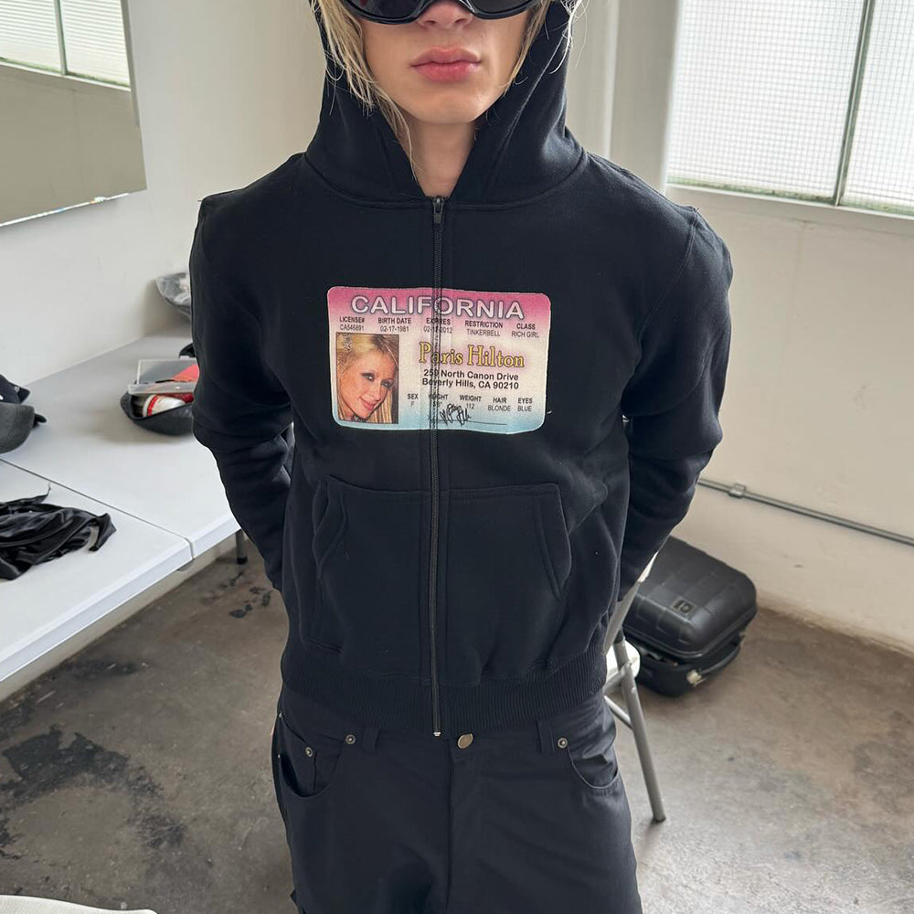 Evokyn California License Paris Hilton ID Zip Hoodie