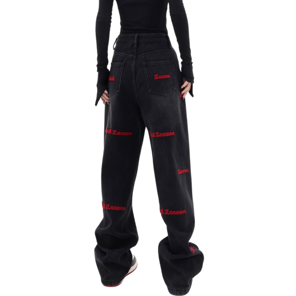 Women's Black Flocked Jeans