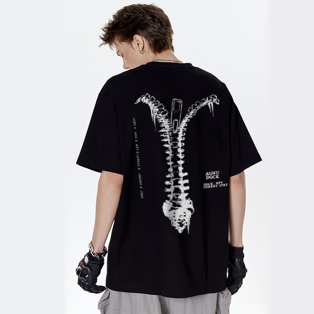 Skeleton Zipper Graphic T-Shirt