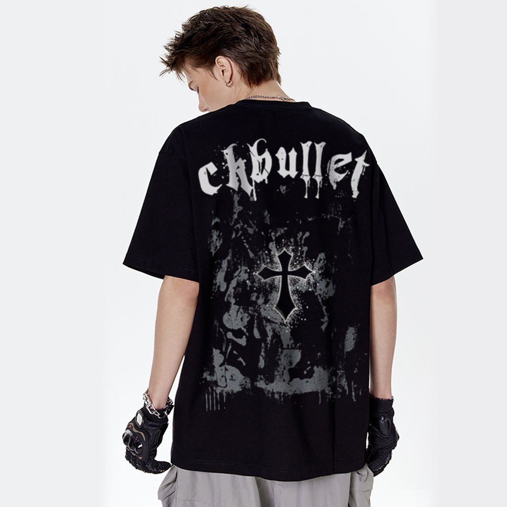 Retro Dark Cross Letters T-Shirt