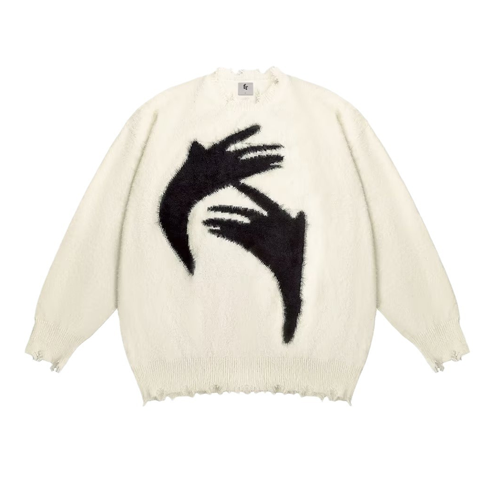 Retro Abstract Hand Fleece Sweater