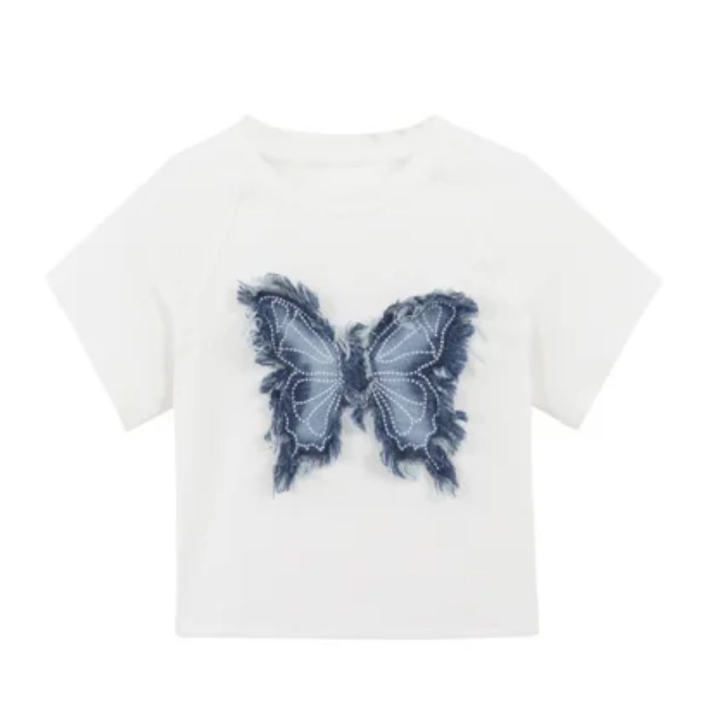 Women's Denim Butterfly Patchwork T-Shirt