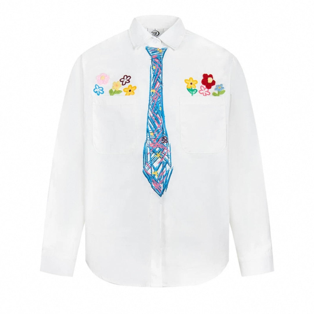 Flower embroidery tie graffiti shirt