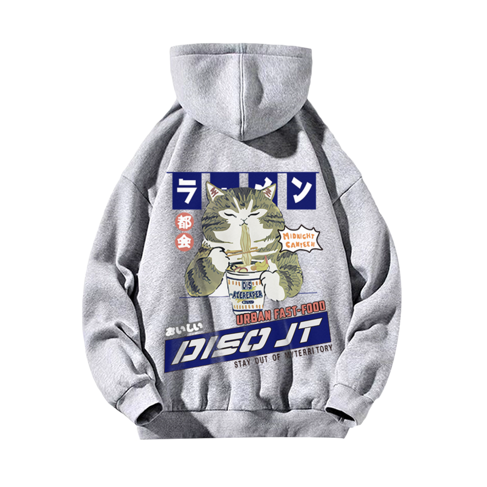 Japanese Greedy Cat Print Hoodie