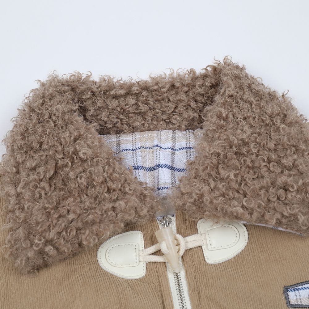 【NOW TREND】Plaid Button Lambskin Collar Coat